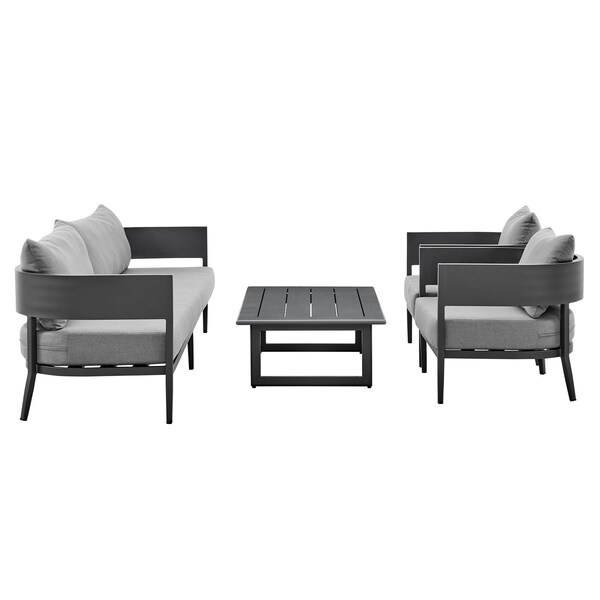 Armen Living Argiope 4 Piece Outdoor Dark Gray Aluminum & Fabric Outdoor Conversation Set 840254333031 - main